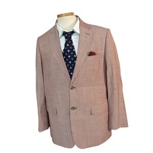 Brook Taverner 40R Bold Red White Stripe Wool Blend Blazer Sport Coat Men